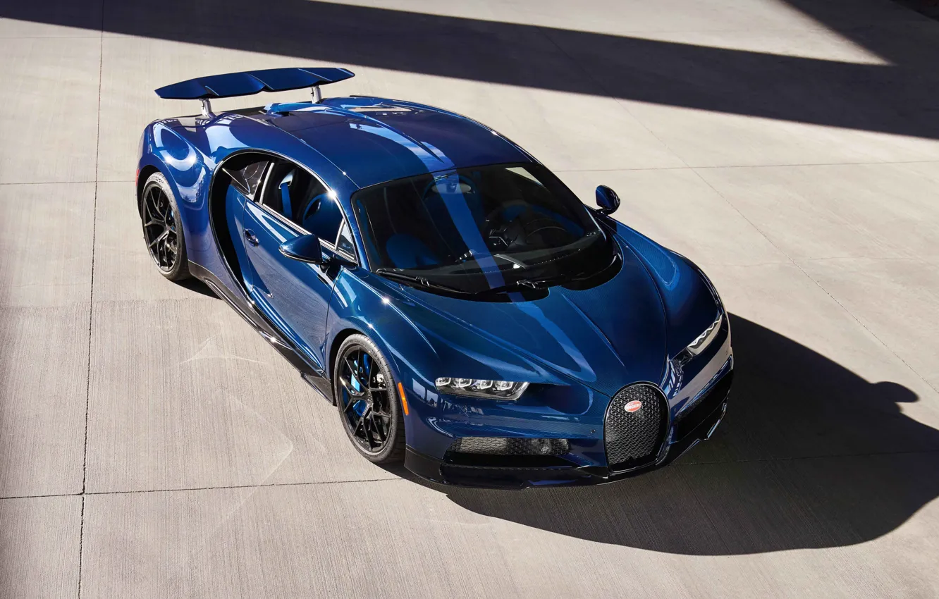 Фото обои Bugatti, Car, Carbon, Blue, Sport, Chiron, 1500HP, Hipercar