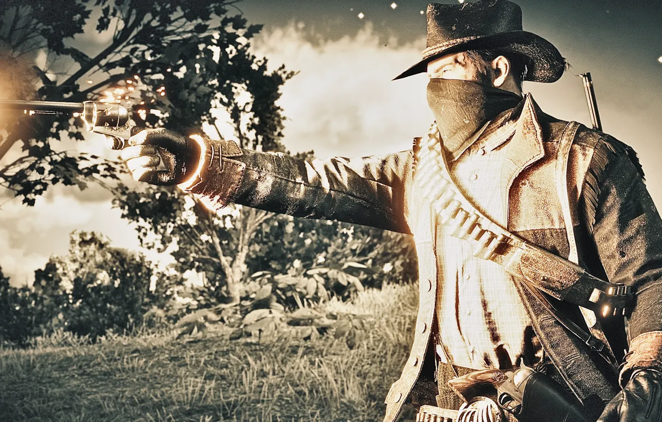 Фото обои HDR, Gun, Game, Shot, UHD, Red Dead Redemption 2, Xbox One X, Arthur Morgan