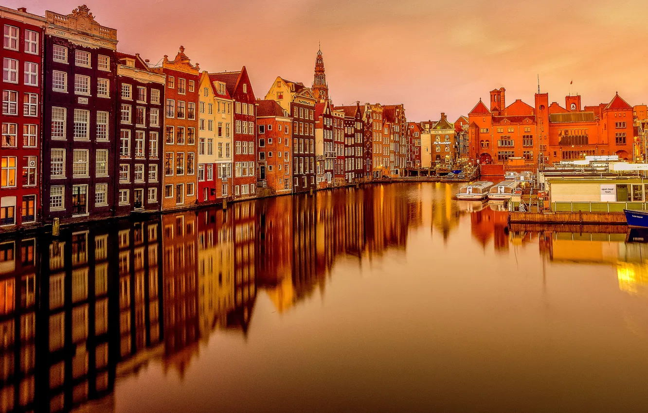 Фото обои здания, канал, Нидерланды, Amsterdam, Голландия