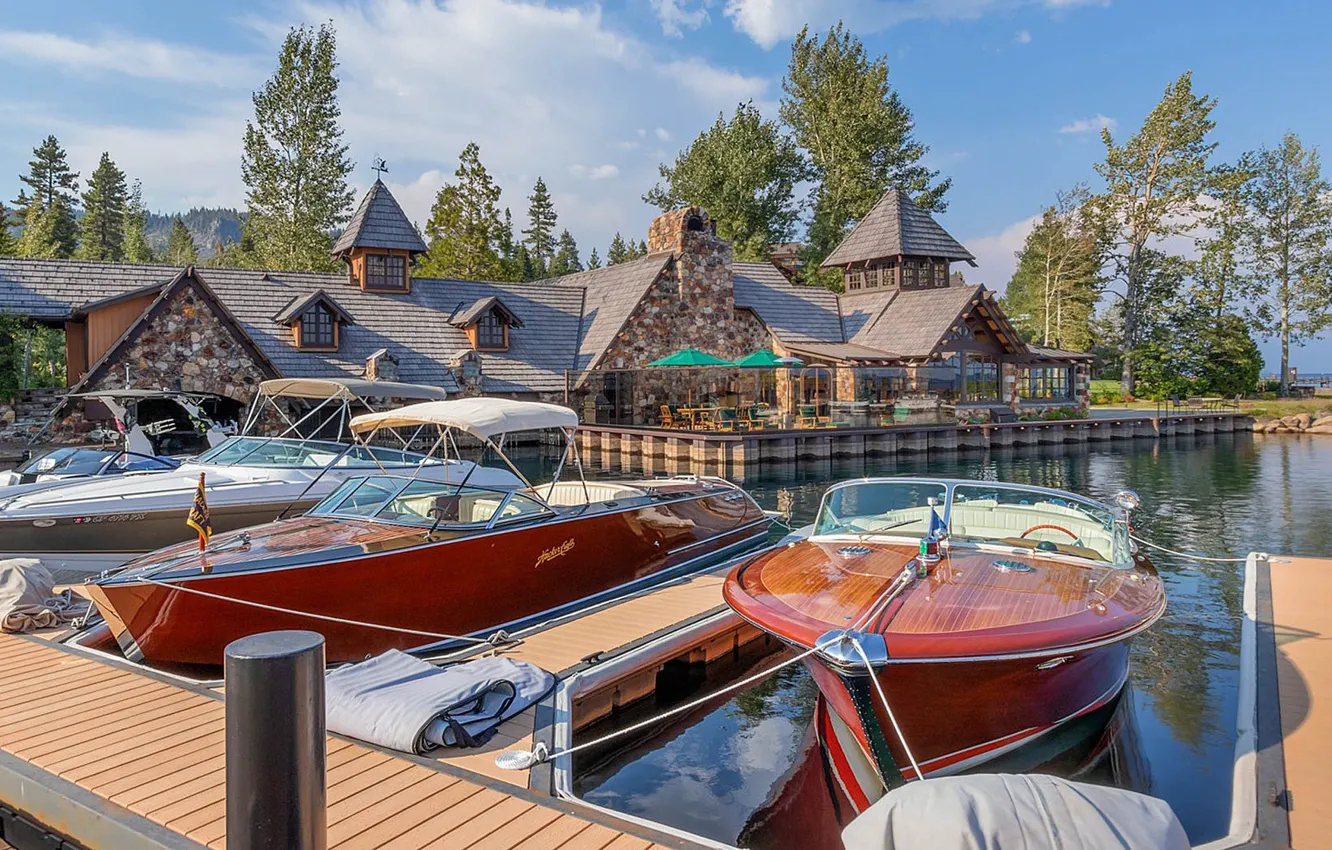 Фото обои лето, озеро, пристань, лодки, Калифорния, Lake Tahoe, озеро Тахо, яхт-клуб