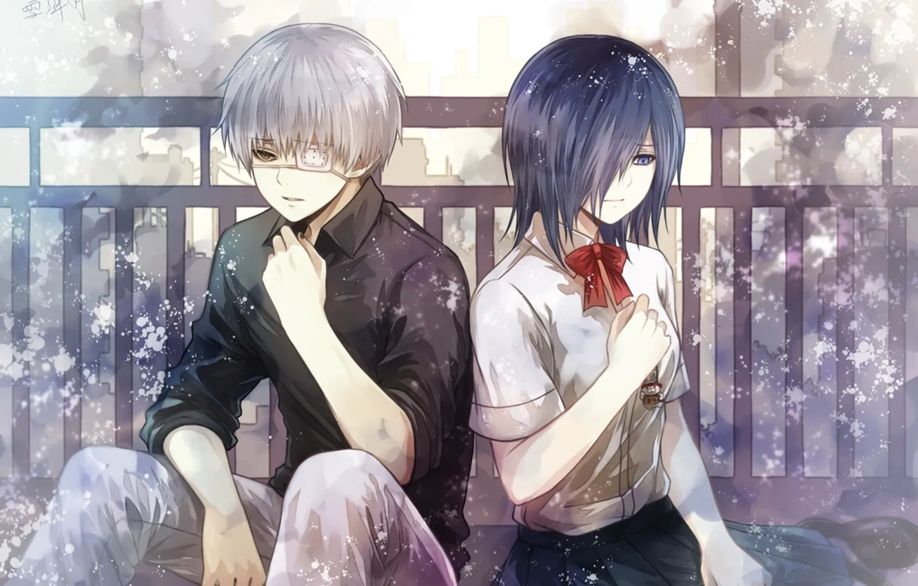 Фото обои anime, art, токийский гуль, Tokyo Ghoul, Ken Kaneki, Kirishima Touka