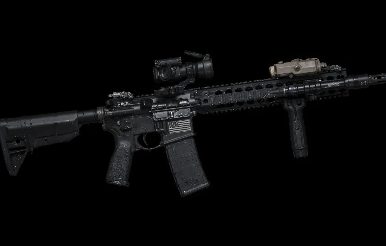 Фото обои капли, оружие, фон, ручка, AR-15, полуавтоматическая винтовка