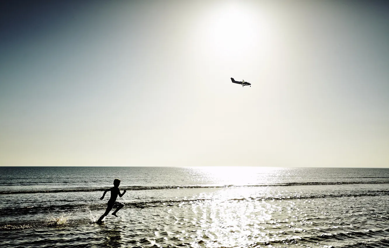 Фото обои море, человек, самолёт