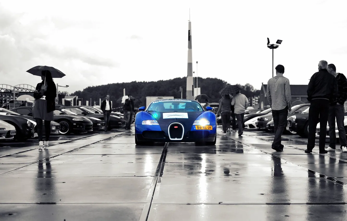 Фото обои дождь, veyron, bugatti