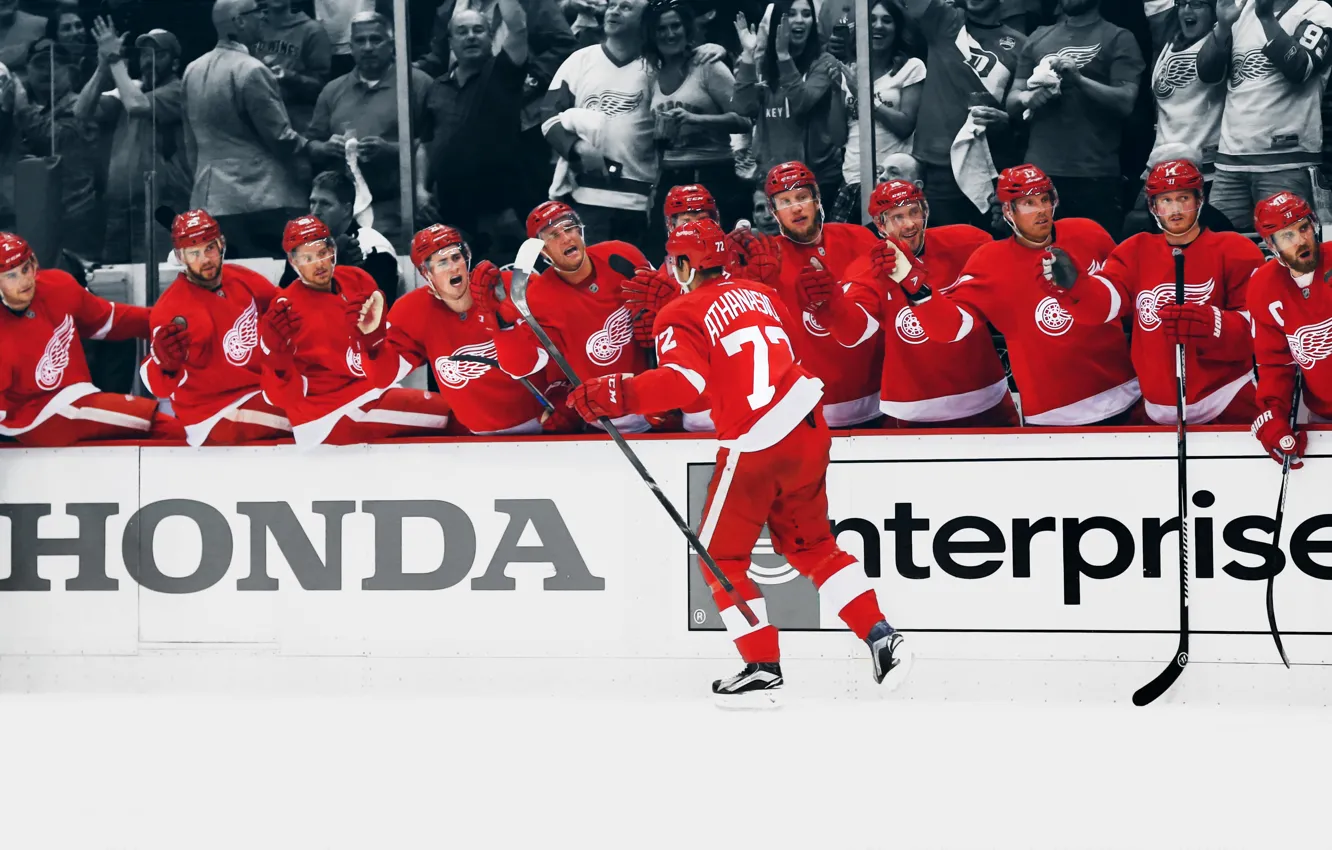 Фото обои Красный, Игра, Спорт, Лед, Лёд, Detroit, NHL, НХЛ