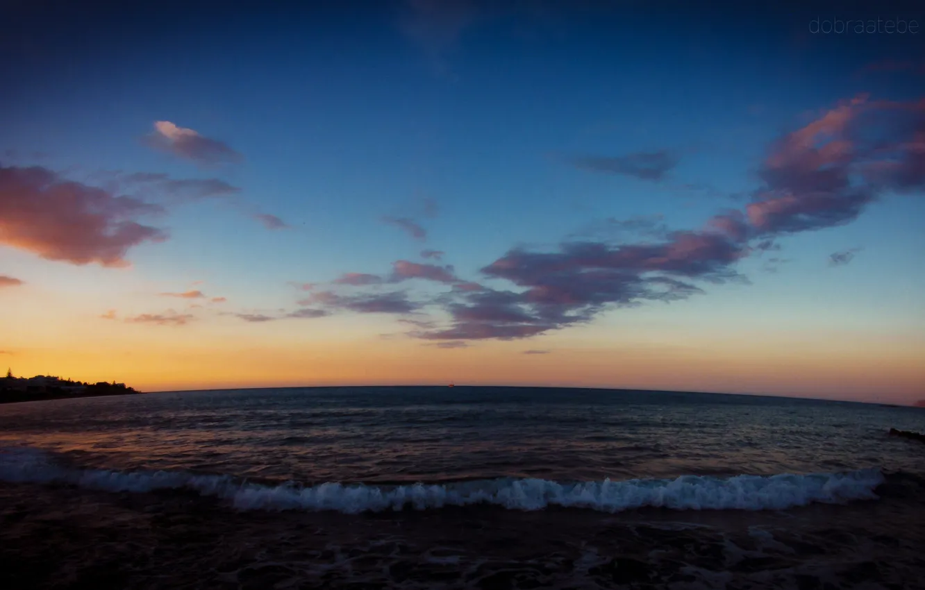 Фото обои море, облака, закат, берег, волна, dobraatebe