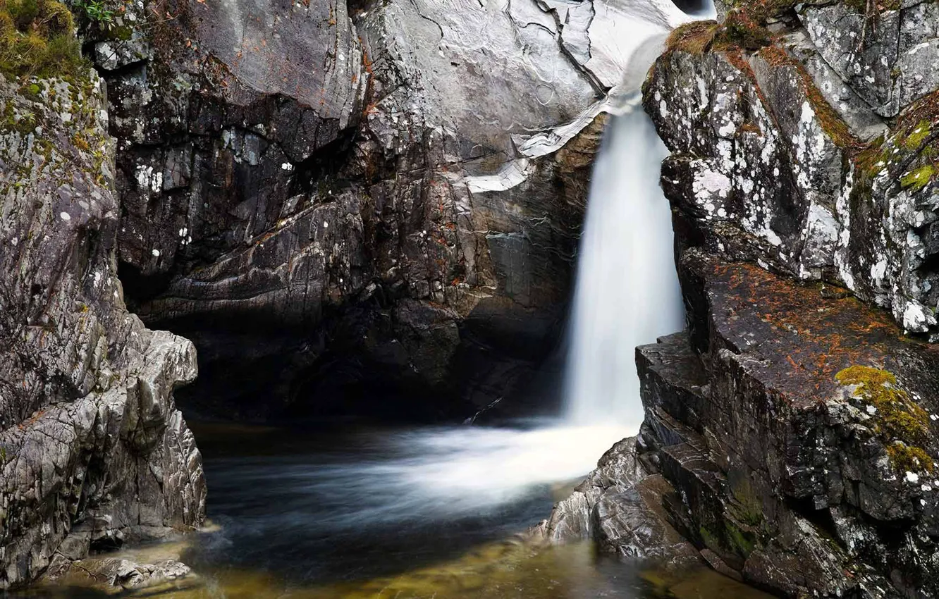 Фото обои скалы, поток, Шотландия, Пертшир, водопад Бруар