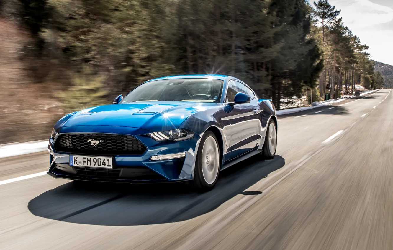 Фото обои скорость, Mustang, Ford, Fastback, 2018, Ecoboost