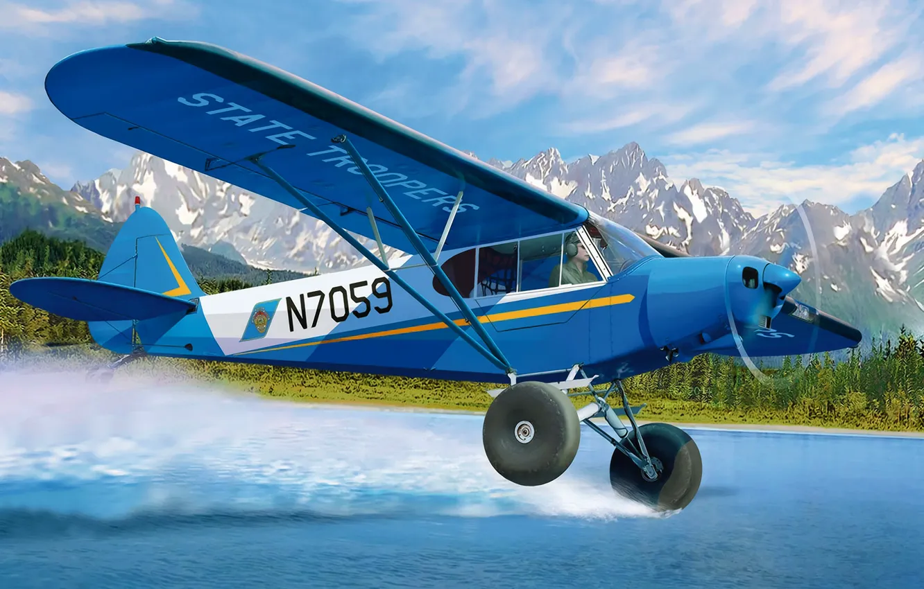 Фото обои art, airplane, painting, aviation, Piper PA-18 Super Cub