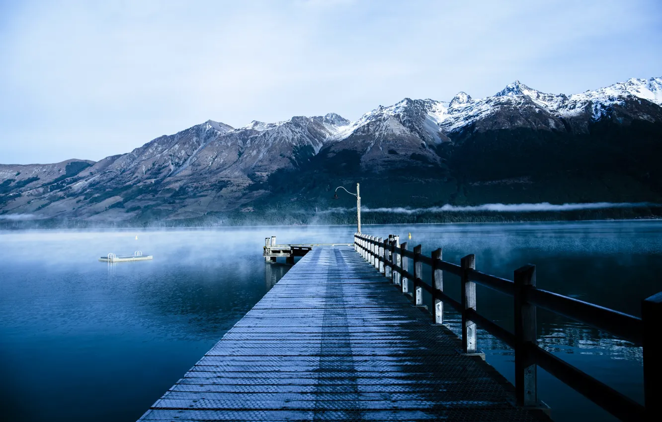 Фото обои горы, озеро, пирс, nature, mountains, lake, pier