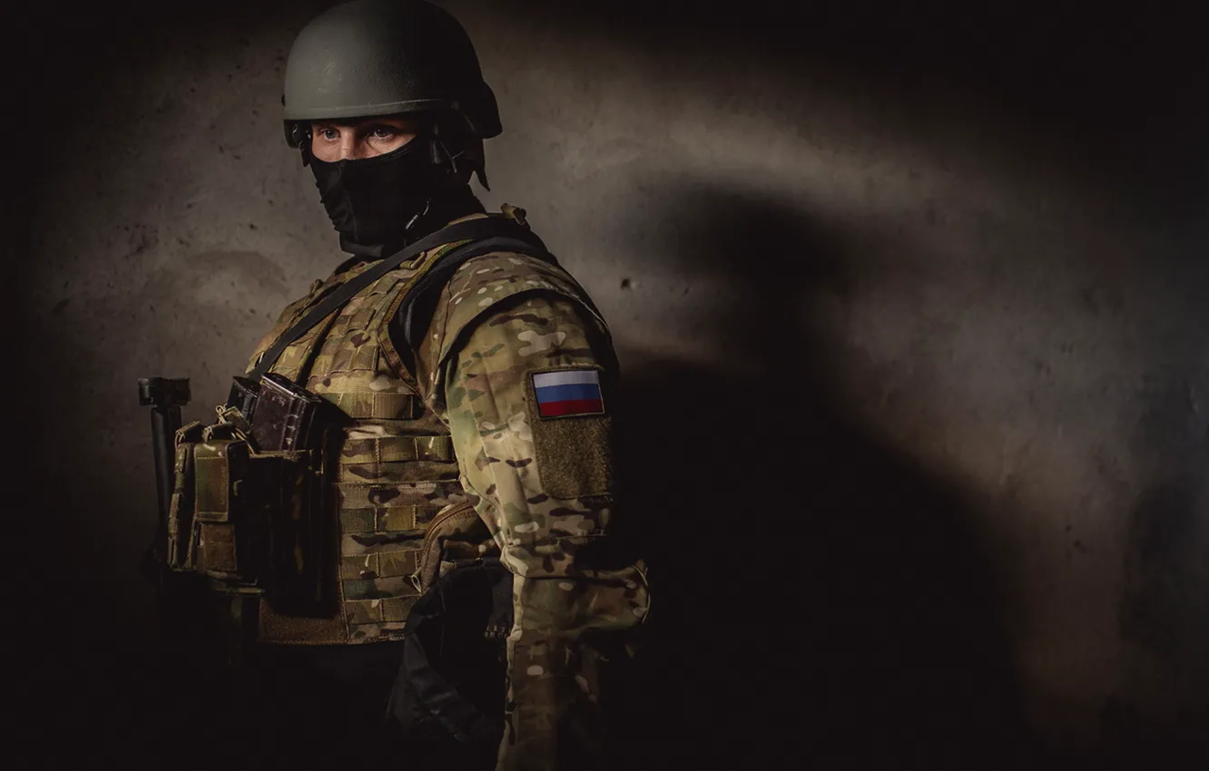 Фото обои маска, солдат, автомат, боец, Россия, военный, Рысь, МВД