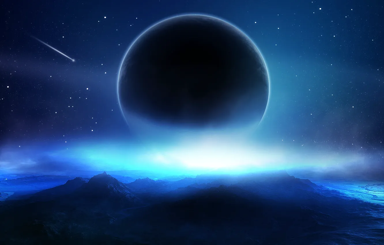 Фото обои space, clouds, stars, planet