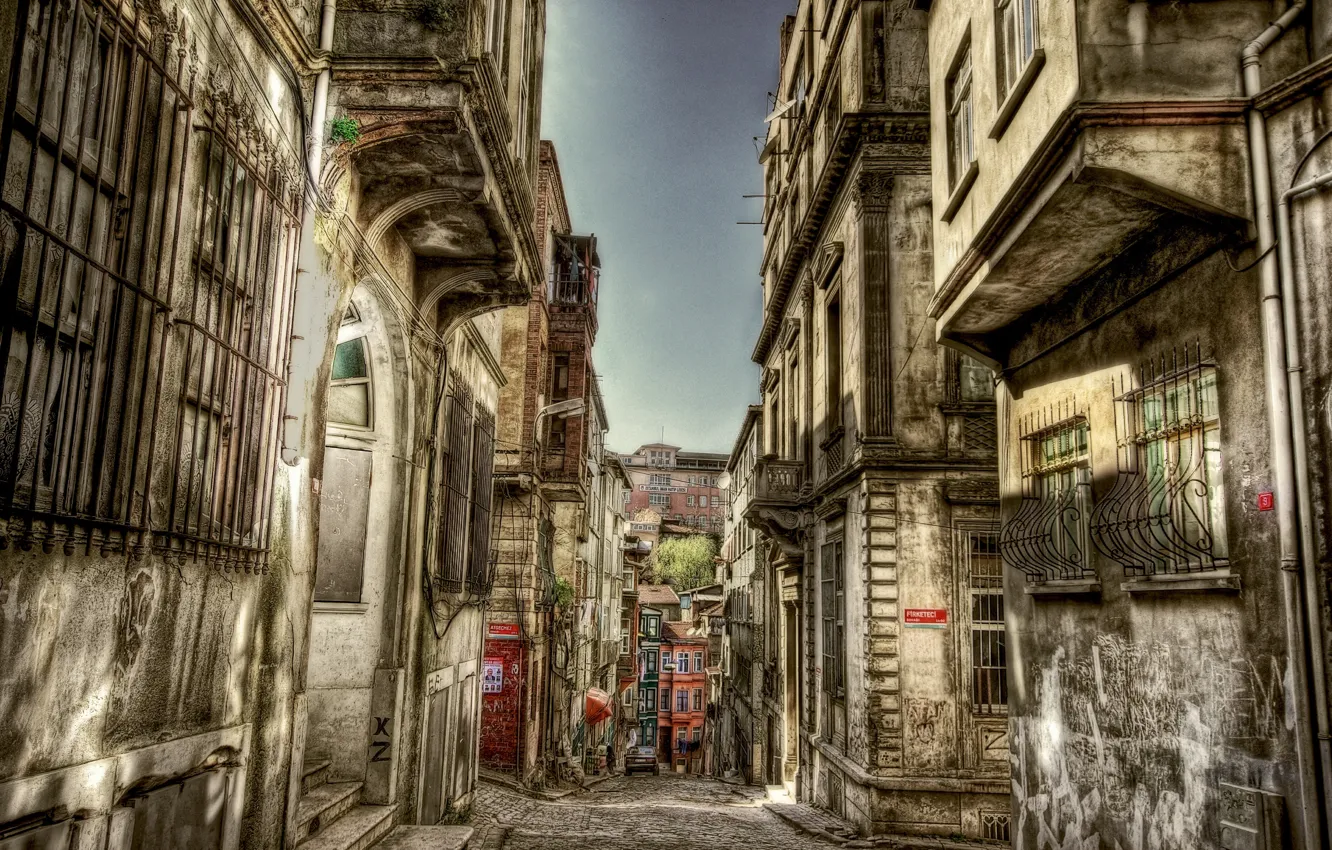 Фото обои HDR, Улочка, Стамбул, Турция, Street, Istanbul, Turkey, Old building