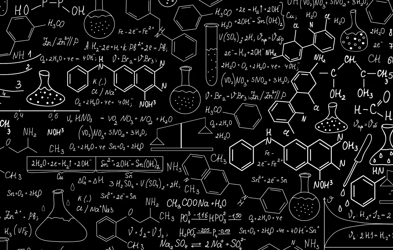Фото обои wallpaper, chemistry, black background, chimical, alchemical formula