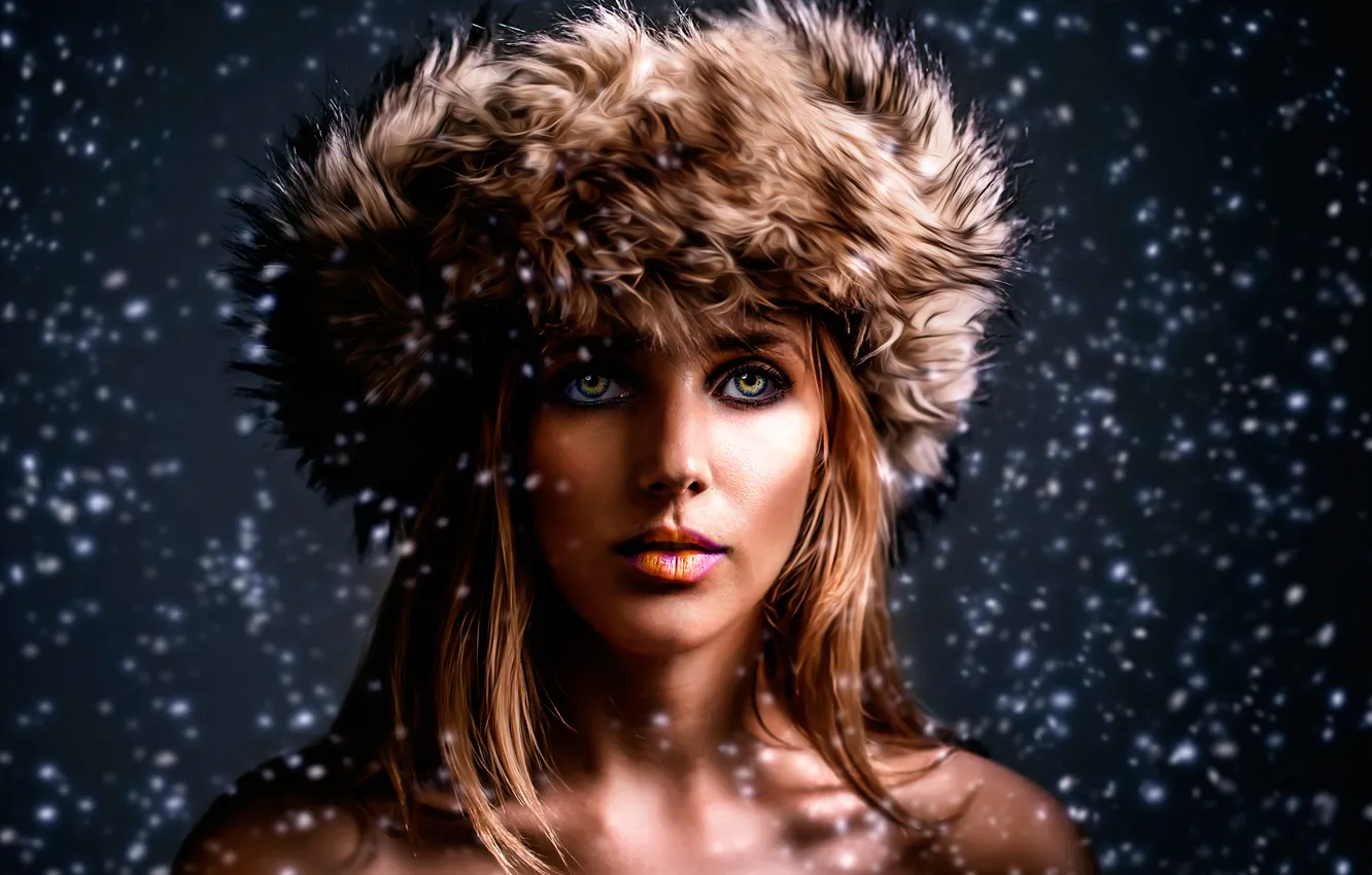 Фото обои девушка, снег, портрет, Merry X-Mas