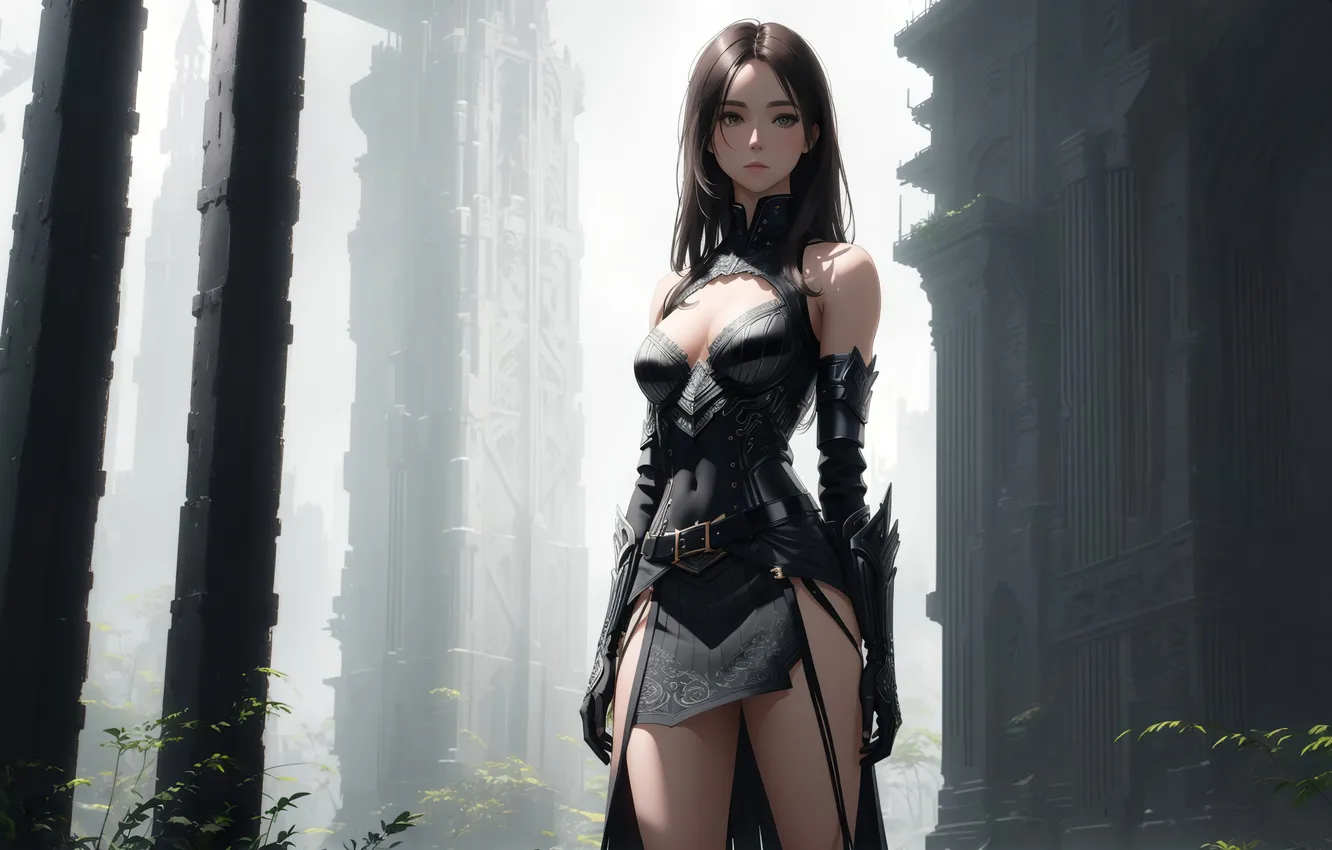 Фото обои girl, anime, digital art, fantasy art, ruin, fantasy girl, Stable Diffusion, neuronet