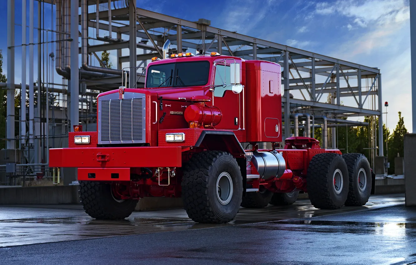 Фото обои красный, трубы, грузовик, конструкции, тягач, Kenworth, C500, 963