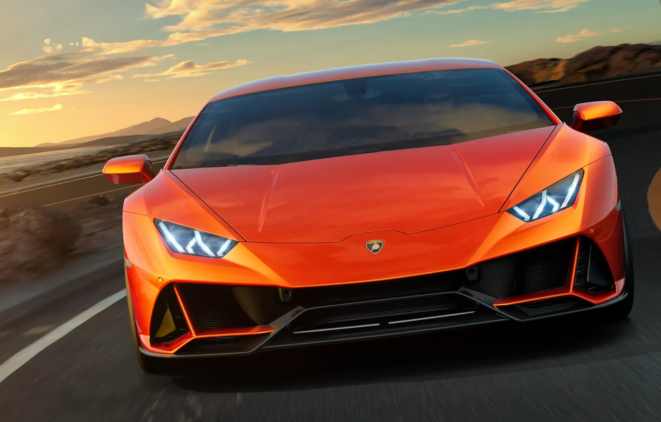 Фото обои Lamborghini, суперкар, вид спереди, Evo, Huracan, 2019, Lamborghini Huracan Evo