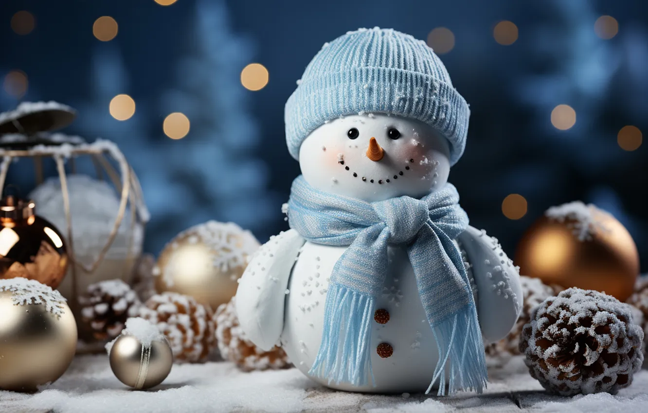 Фото обои зима, снег, Рождество, Новый год, снеговик, Christmas, winter, snow