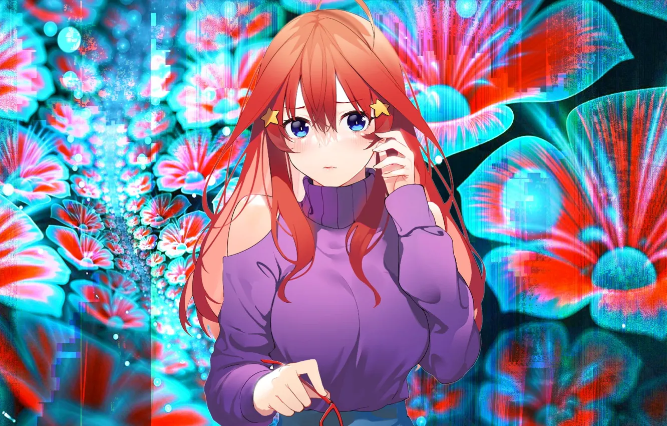 Фото обои цветы, аниме, рыжие волосы, милашка, anime, красивая девочка, anime girls, аниме девушки