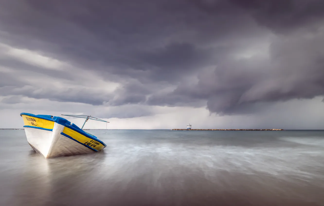 Фото обои море, берег, лодка