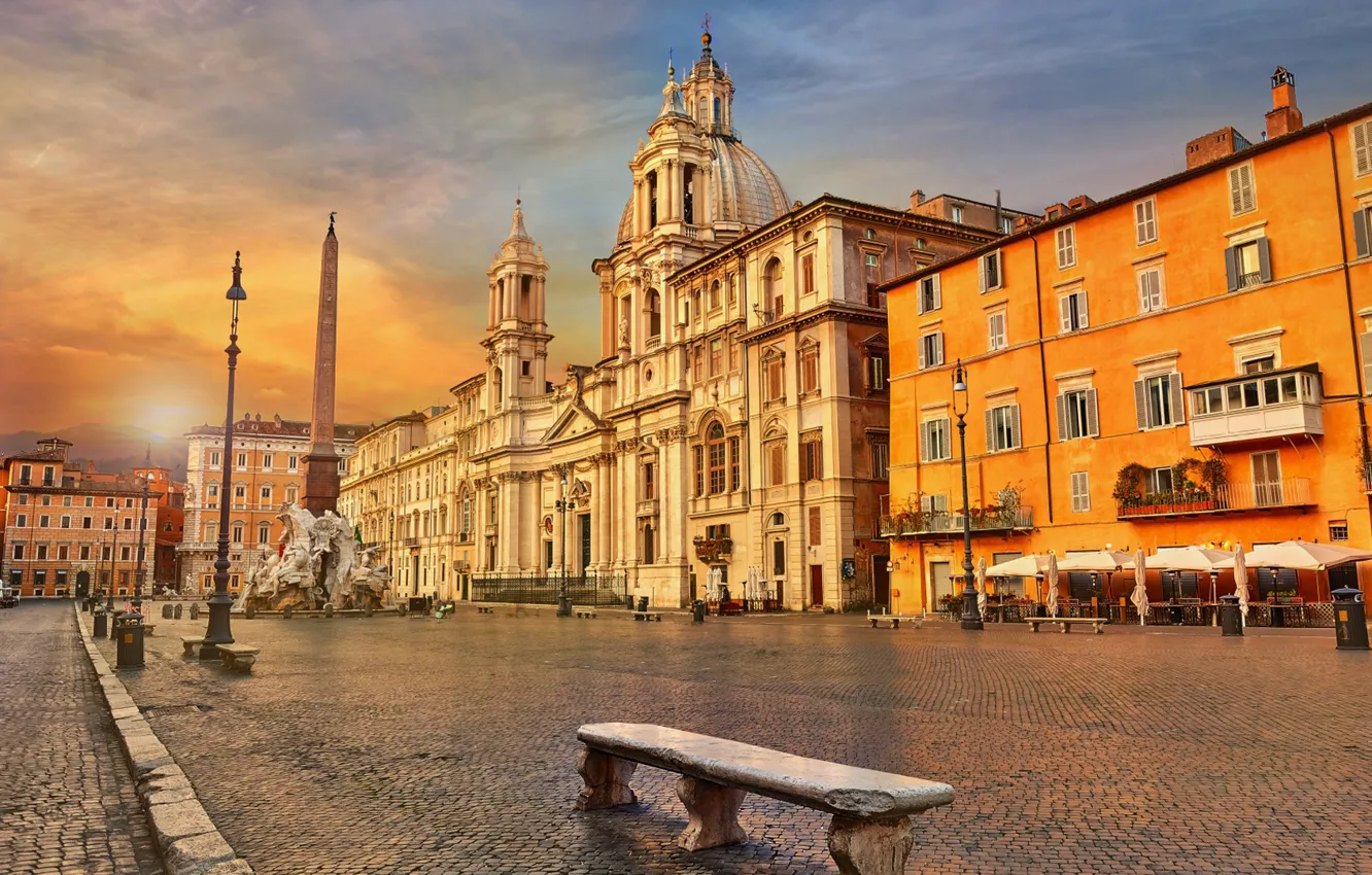 Фото обои city, twilight, sky, Italy, sunset, square, clouds, dusk