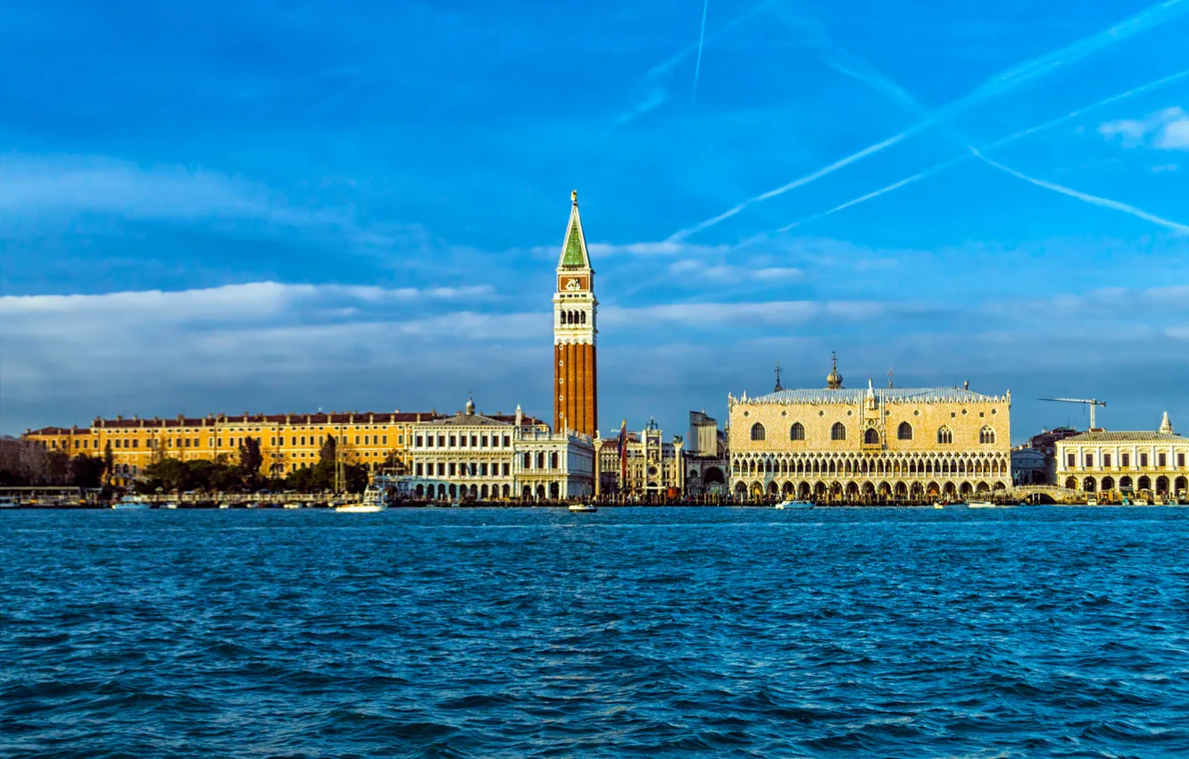 Фото обои Дворец, Италия, Венеция, канал, кампанила, Дожей, колокольня собора Святого Марка