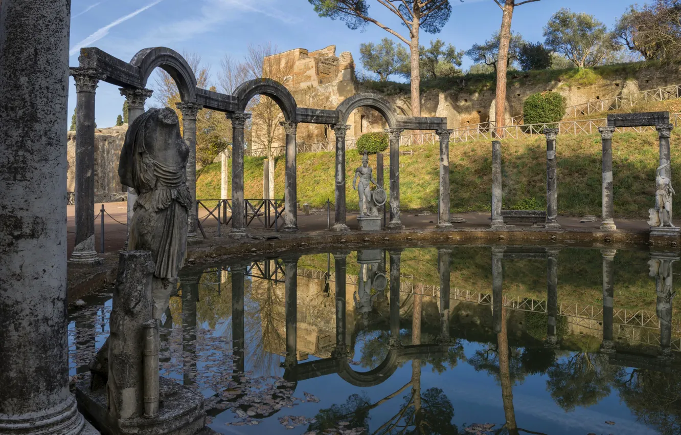 Фото обои бассейн, Италия, руины, Тиволи, Вилла Адриана