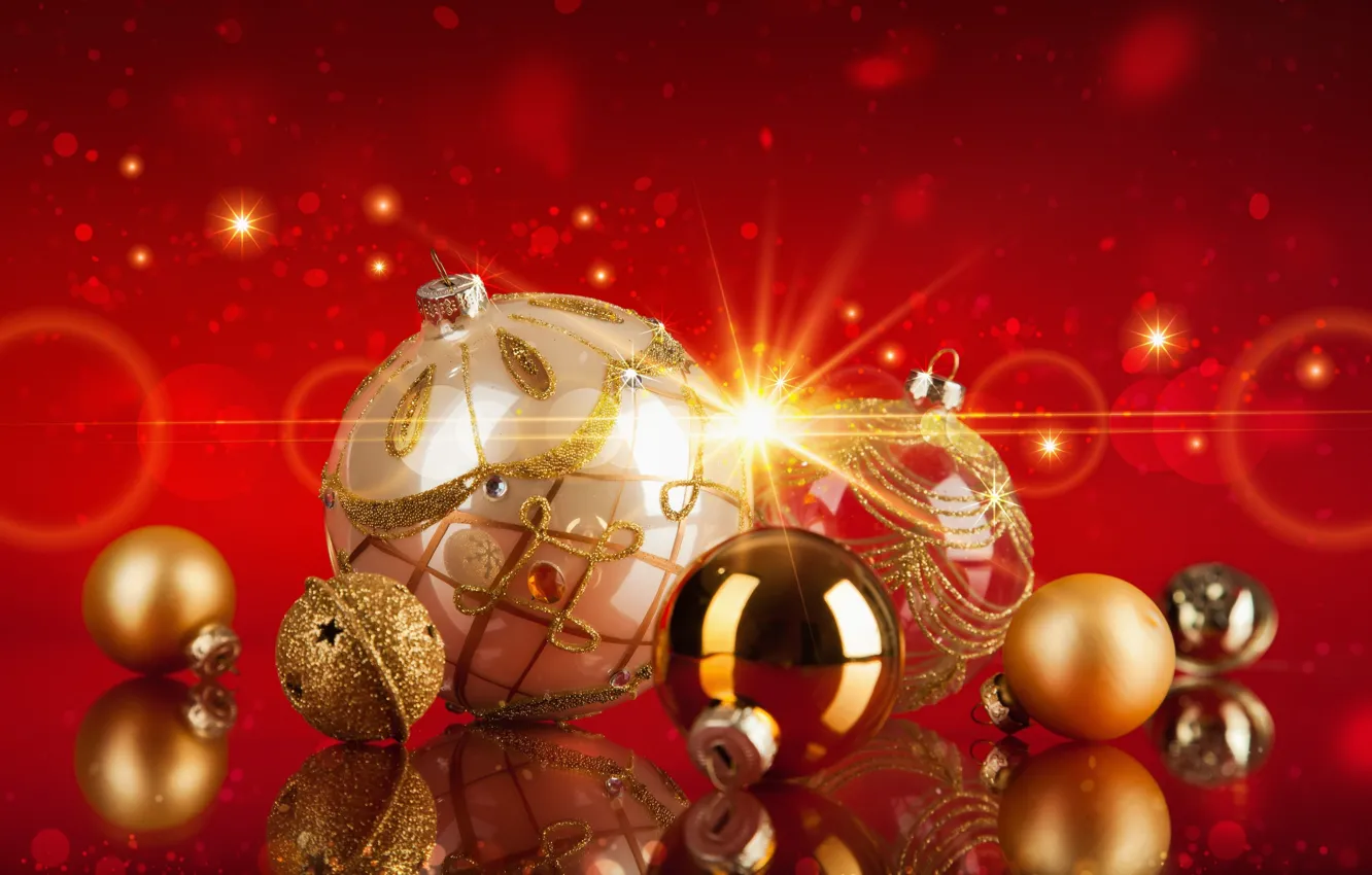 Фото обои украшения, шары, блеск, Рождество, Новый год, золотые, New Year, decoration