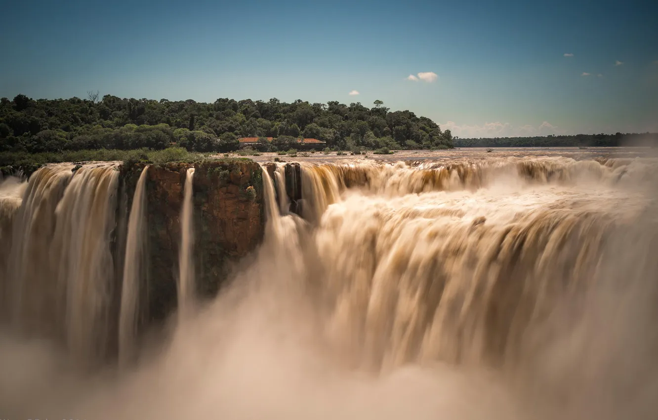 Фото обои природа, река, водопад, динамика