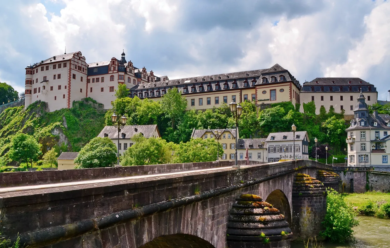 Фото обои мост, дома, Германия, Germany, дворец, Weilburg Castle, Вейльбургский дворец, Weilburg