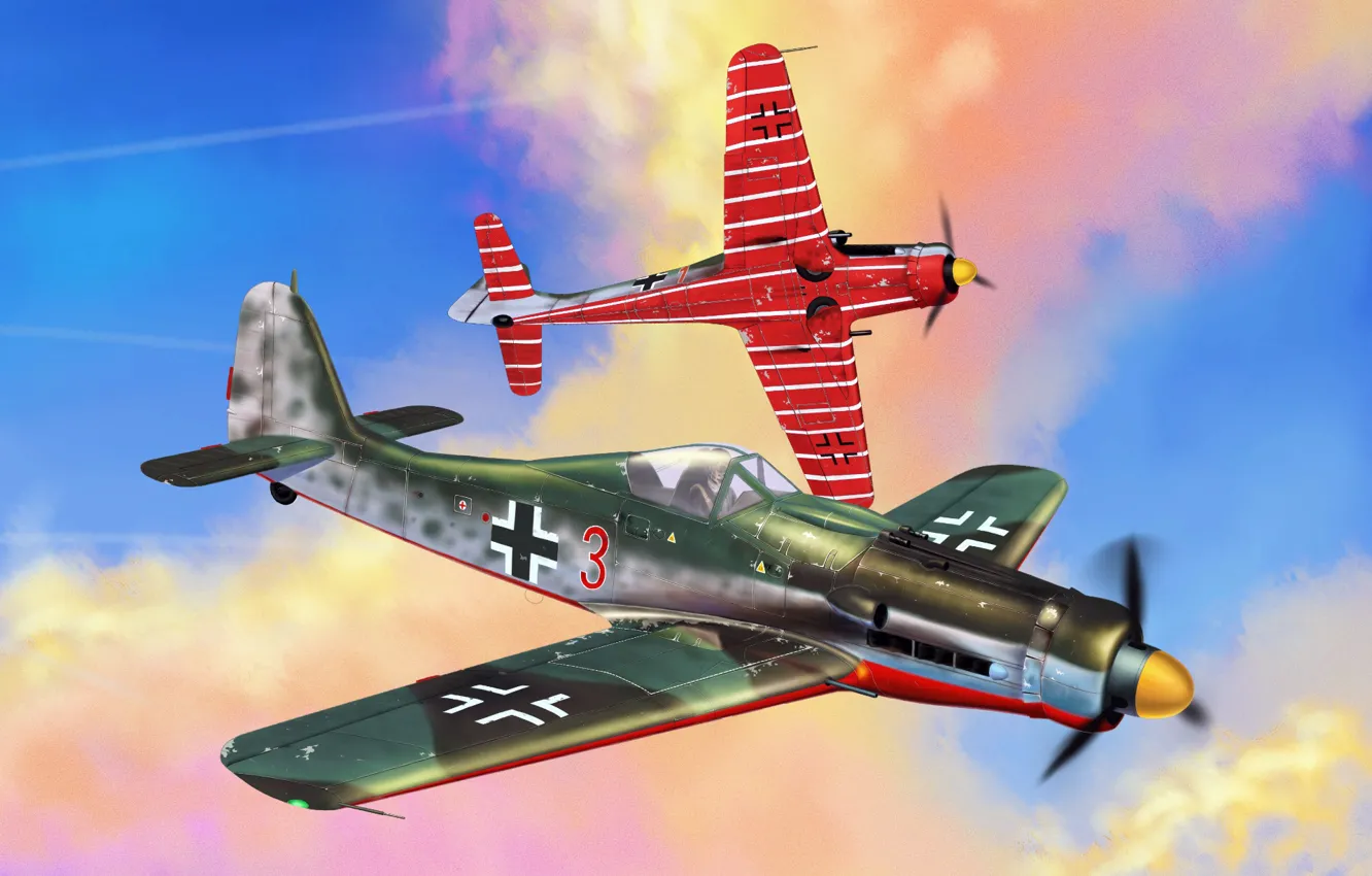 Фото обои Германия, арт, люфтваффе, истребитель-моноплан, Вторая мировая война., поршневой истребитель, Focke -Wulf, JV44
