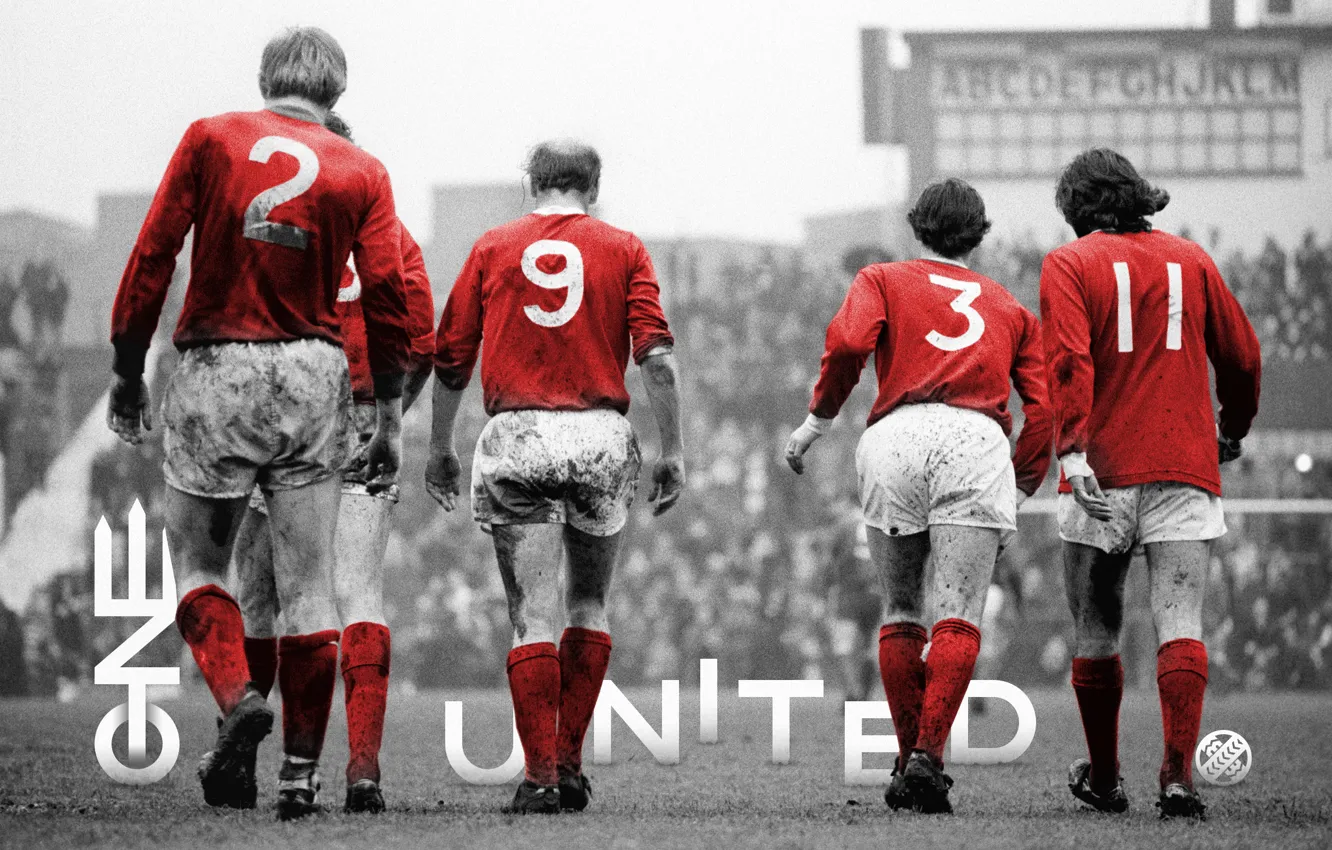 Фото обои Manchester United, Манчестер Юнайтед, George Best, ONE UNITED, Сэр Бобби Чарльтон, Sir Bobby Charlton, Джордж …