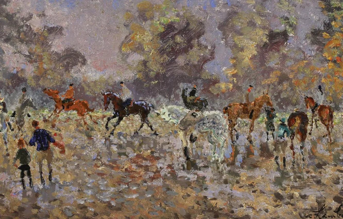 Фото обои картина, лошади, Галоп, Андре Гамбург, Andre Hambourg