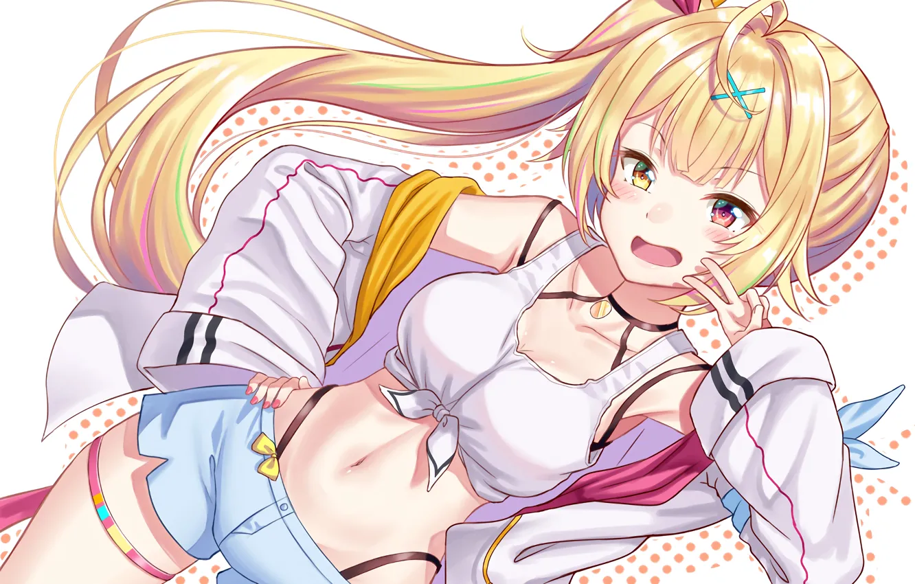 Фото обои girl, sexy, cleavage, shorts, long hair, boobs, anime, beautiful