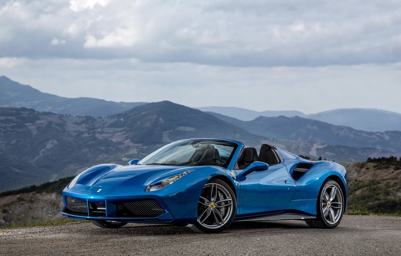 Фото обои Ferrari, суперкар, феррари, синяя, Spider, 488