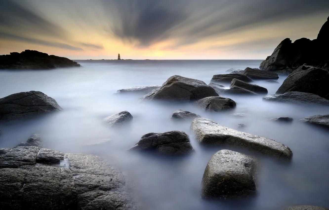 Фото обои море, пейзаж, камни, маяк