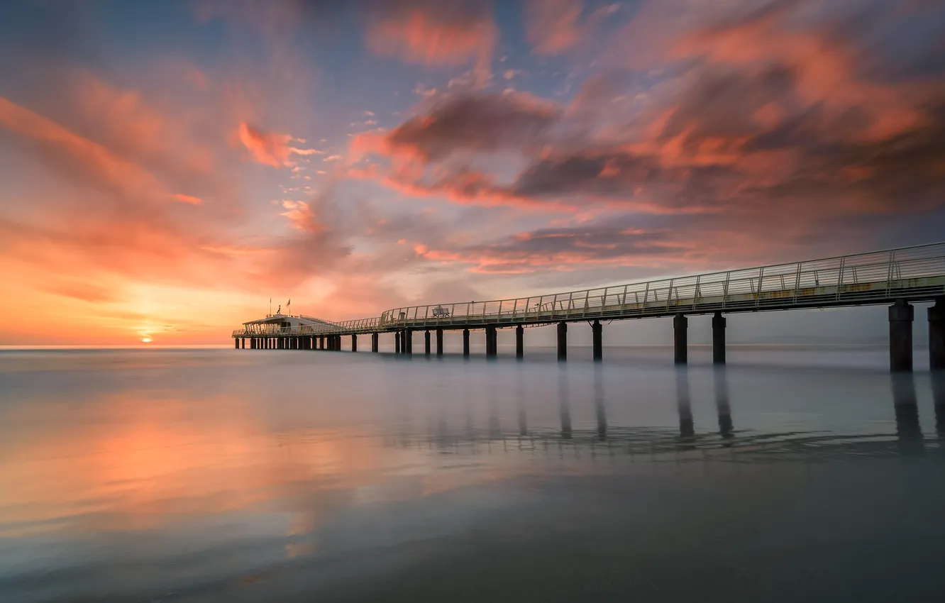 Фото обои ocean, sunset, cloud, wave, pier