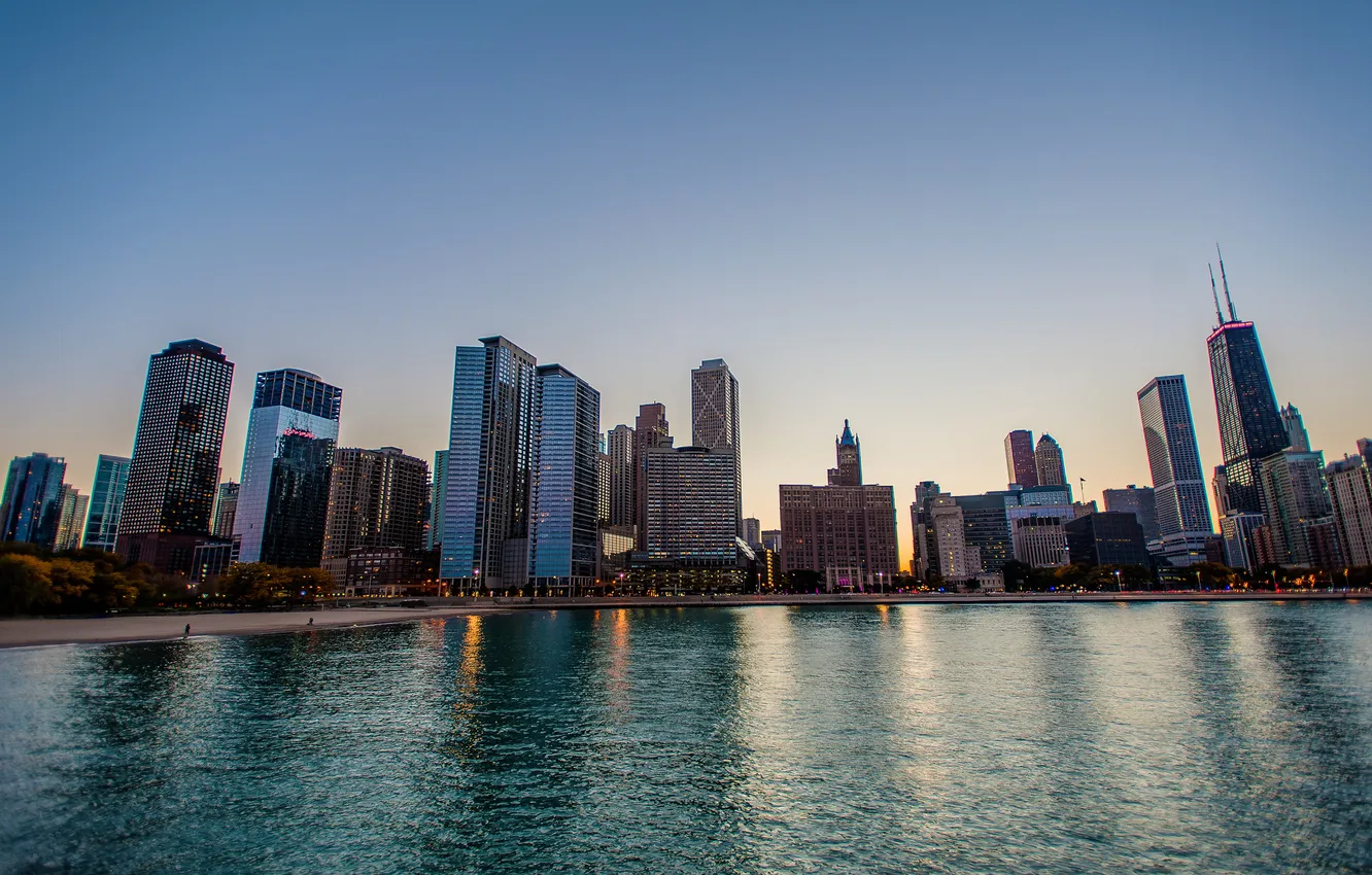 Фото обои city, город, река, небоскребы, USA, Chicago, Illinois