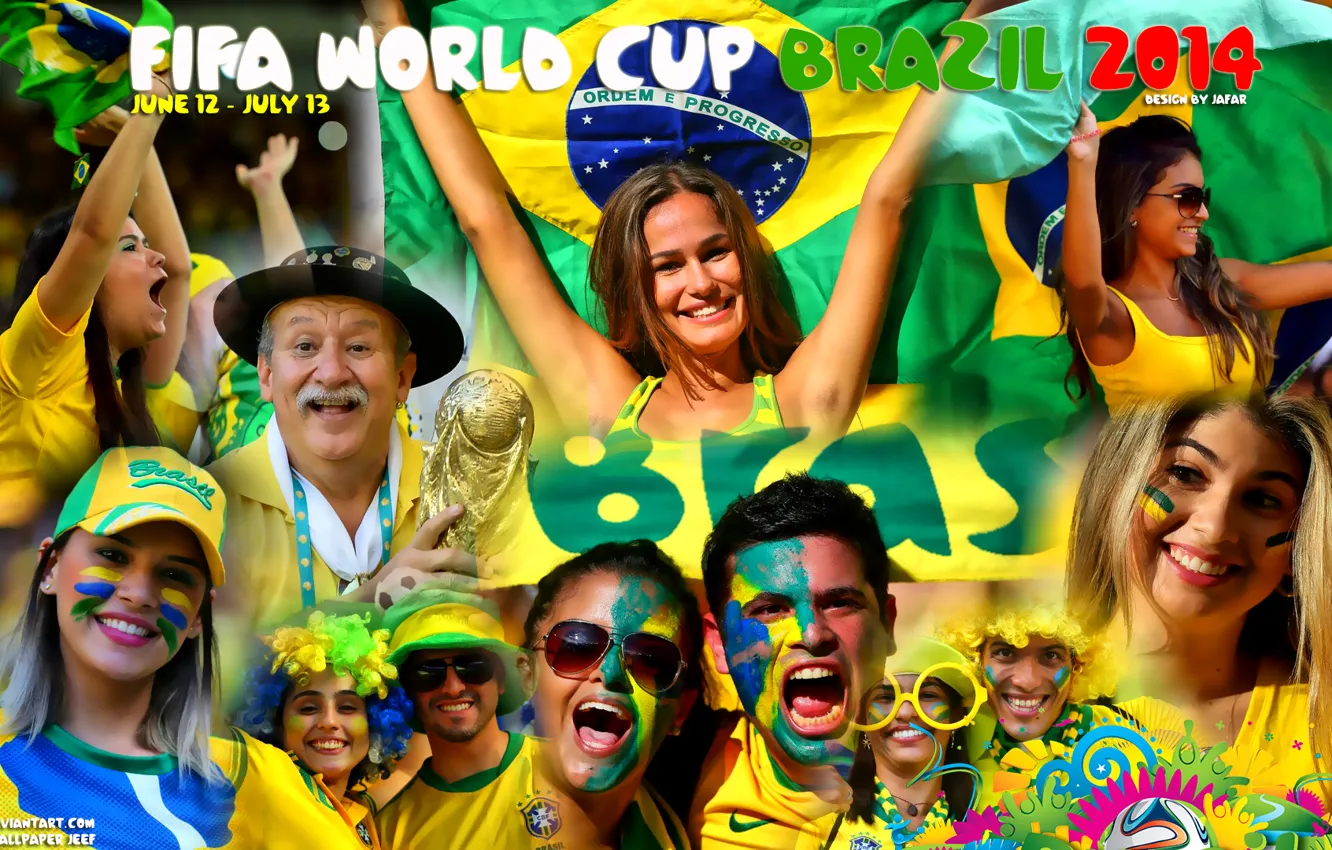 Фото обои коллаж, футбол, fifa world cup, болельщики, brazil, кубок мира, 2014