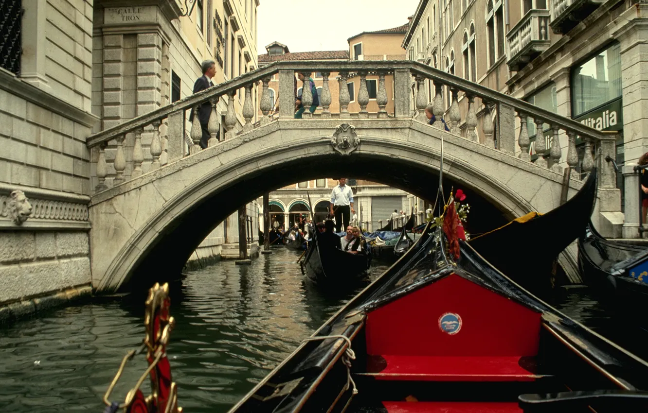 Фото обои мост, Италия, Венеция, гандола