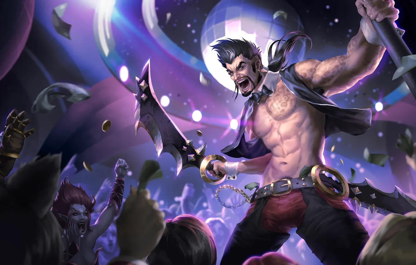 Фото обои мужик, зрители, сабля, Draven, League Of Legends