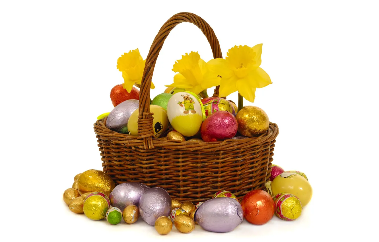 Фото обои цветы, яйца, Пасха, корзинка, воскресение