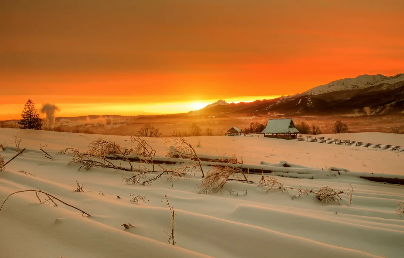 Фото обои зима, рассвет, Высокие Татры