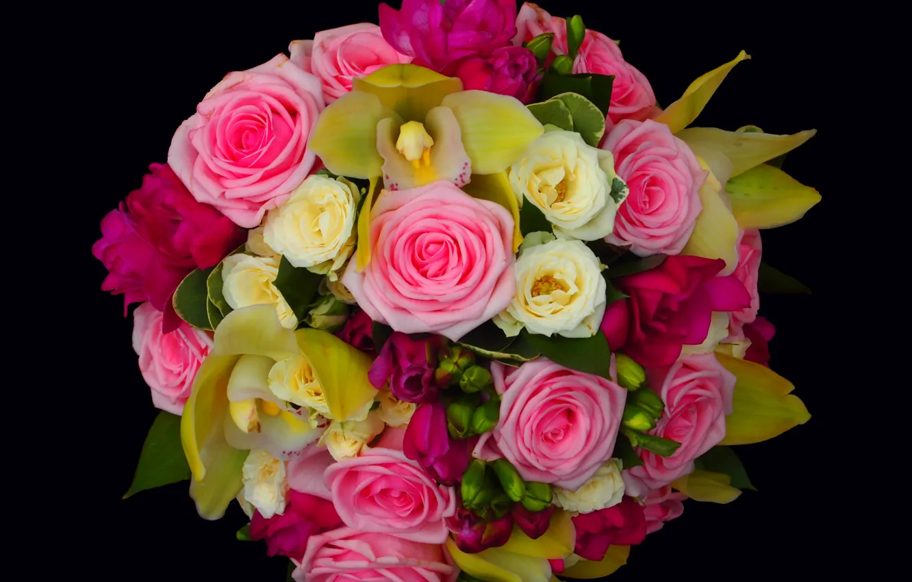Фото обои цветок, цветы, розы, букет, розовые, орхидеи, красивые, орхидея