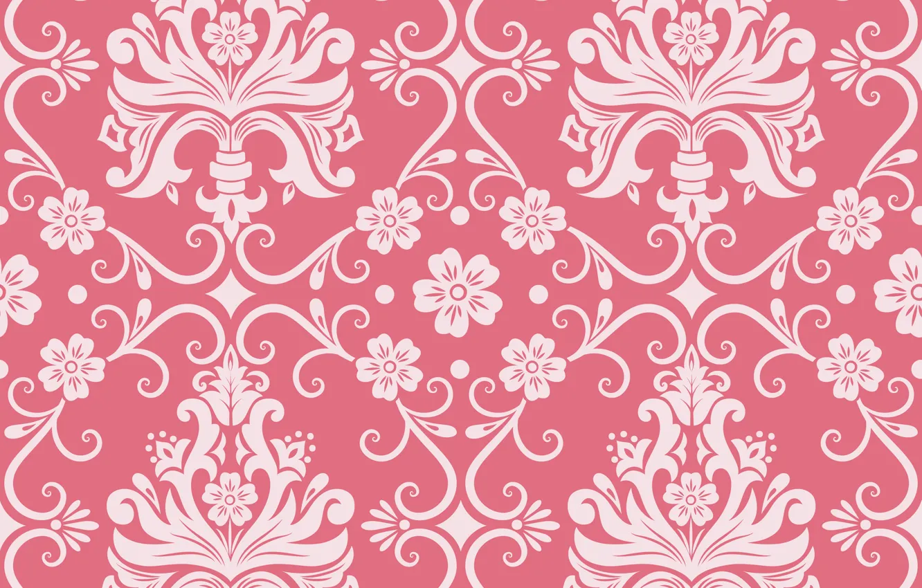 Фото обои цветы, фон, розовый, узор, орнамент, style, винтаж, ornament