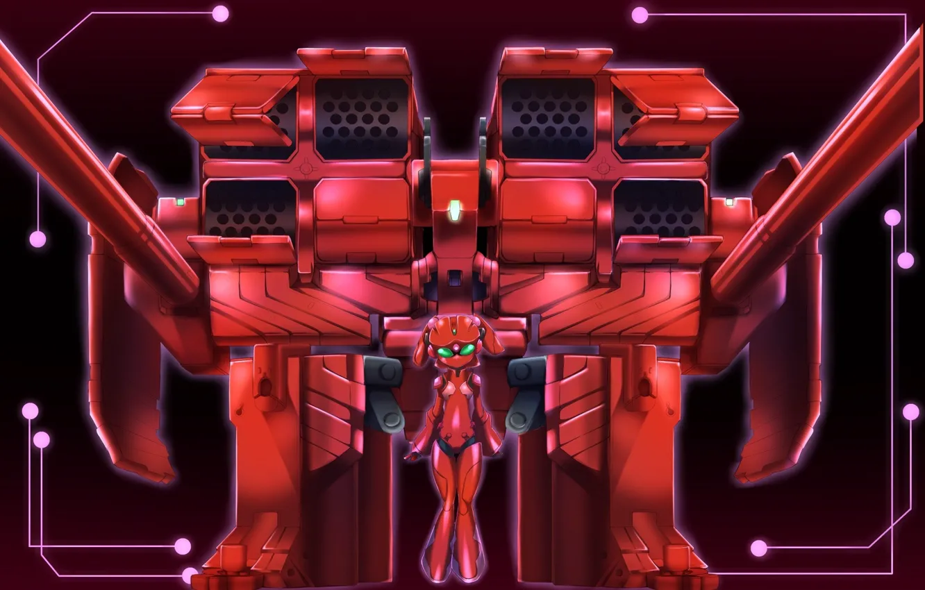 Фото обои red, girl, game, mecha, weapon, anime, queen, asian