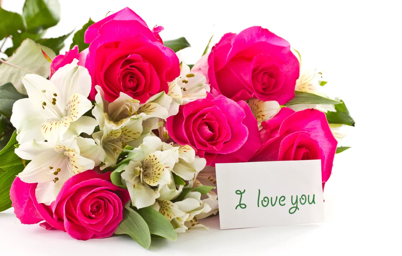 Фото обои цветы, розы, орхидеи, признание, карточка