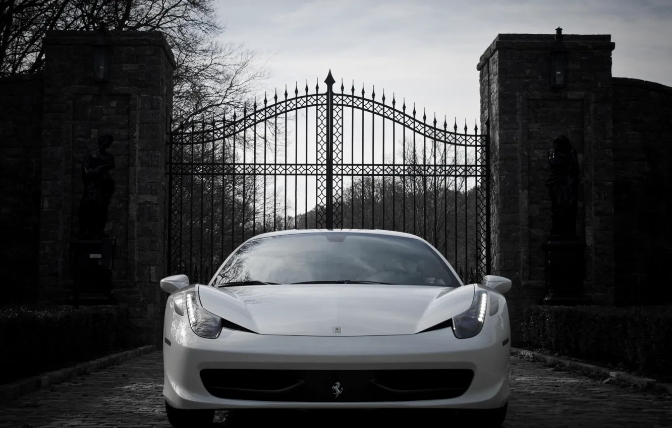 Фото обои авто, обои, ворота, white, ferrari, феррари, 458, italia
