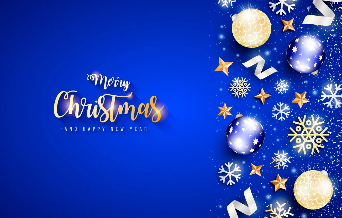 Фото обои шарики, снежинки, фон, шары, Рождество, Новый год, звёздочки